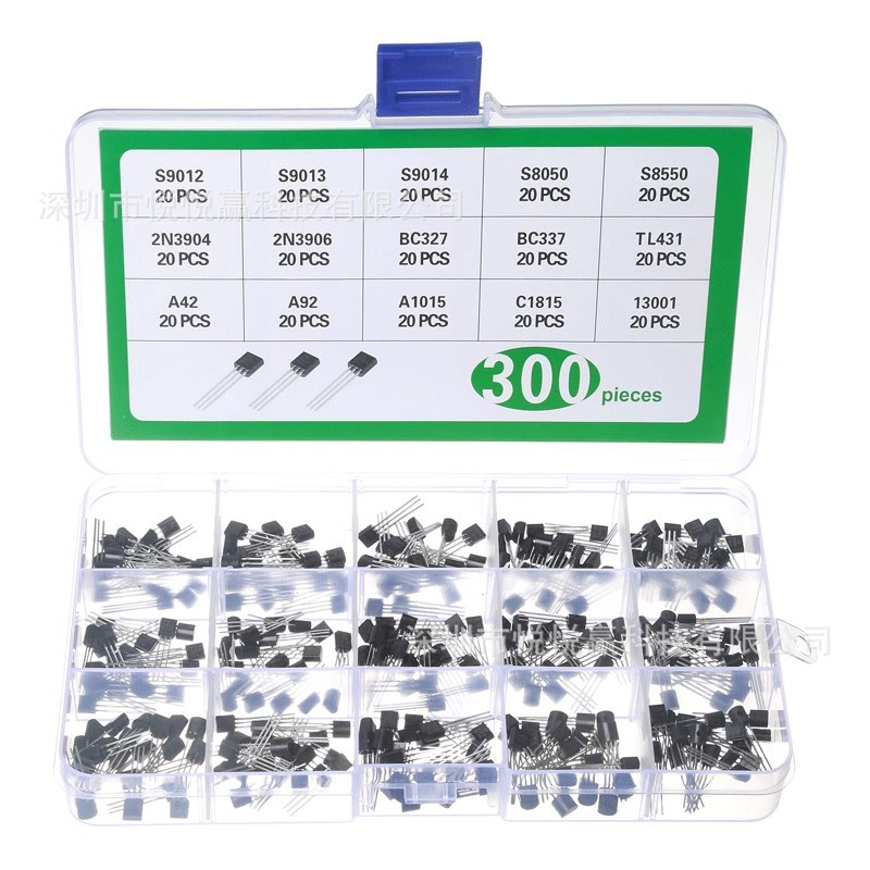 300PCS 15种规格S8050 A42 A92 TL431 13001等样品插件三极管套装