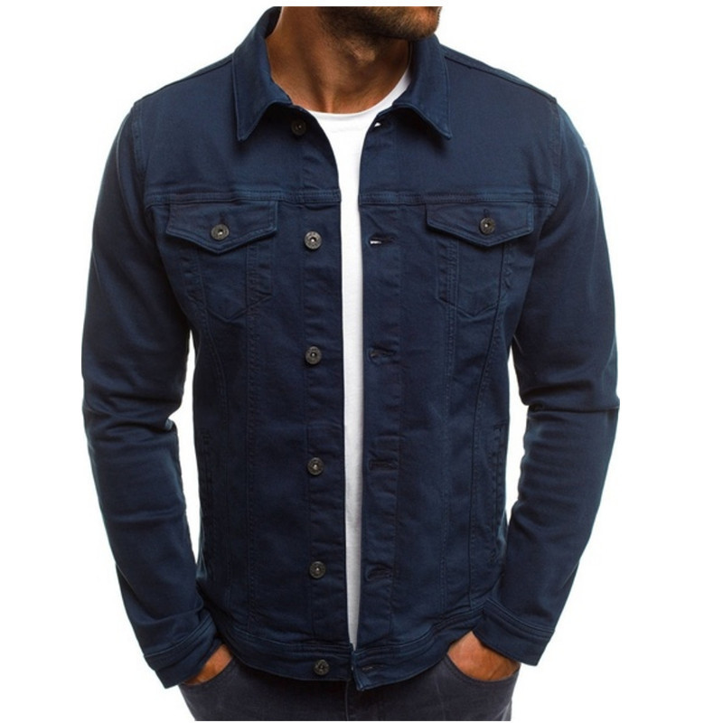 2023 europeo y americano caliente empuje Denim coat casual color sólido chaqueta cardigan botón ropa de trabajo abrigo de los hombres de una sola pieza de entrega