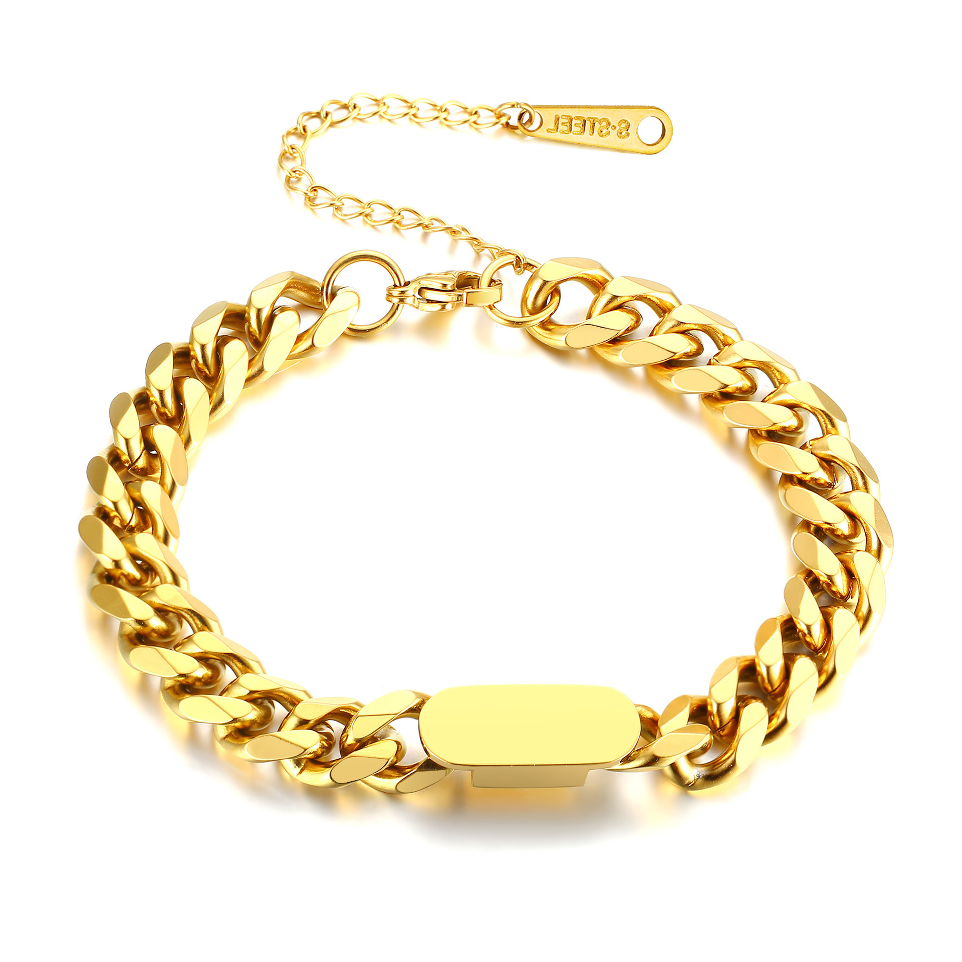 Personalized Cuban Chain Bracelet Titanium Steel 18k Engraved Versatile Couple Design Simple Jewelry Gift_voghion.com