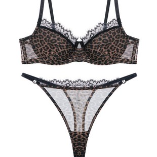 French Ultra-Thin Large-Breasted Underwear Sexy Leopard Print Lace Adjustable Push-Up Hollow Underwire Pure Lust Bra Set
