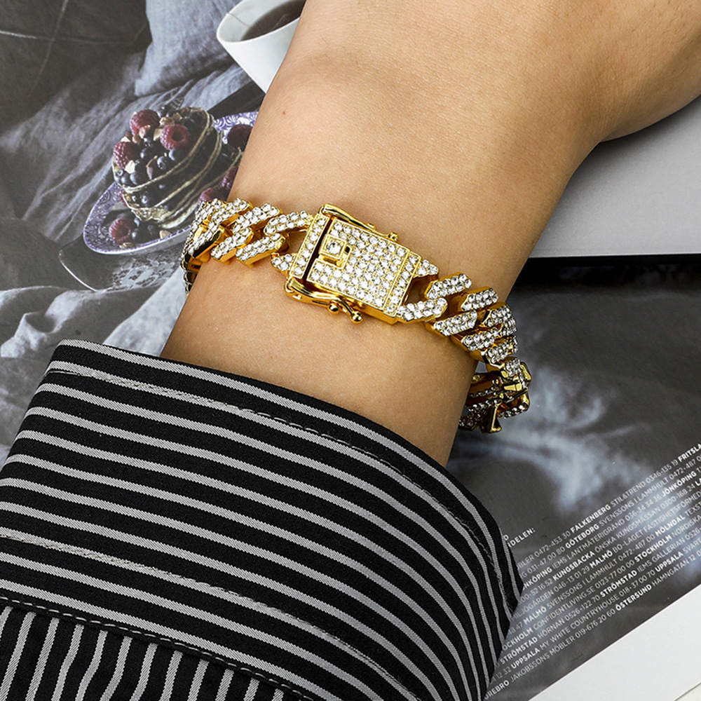 Cuban Link Bracelet For Men 15mm Full Diamond Hip Hop Style_voghion.com
