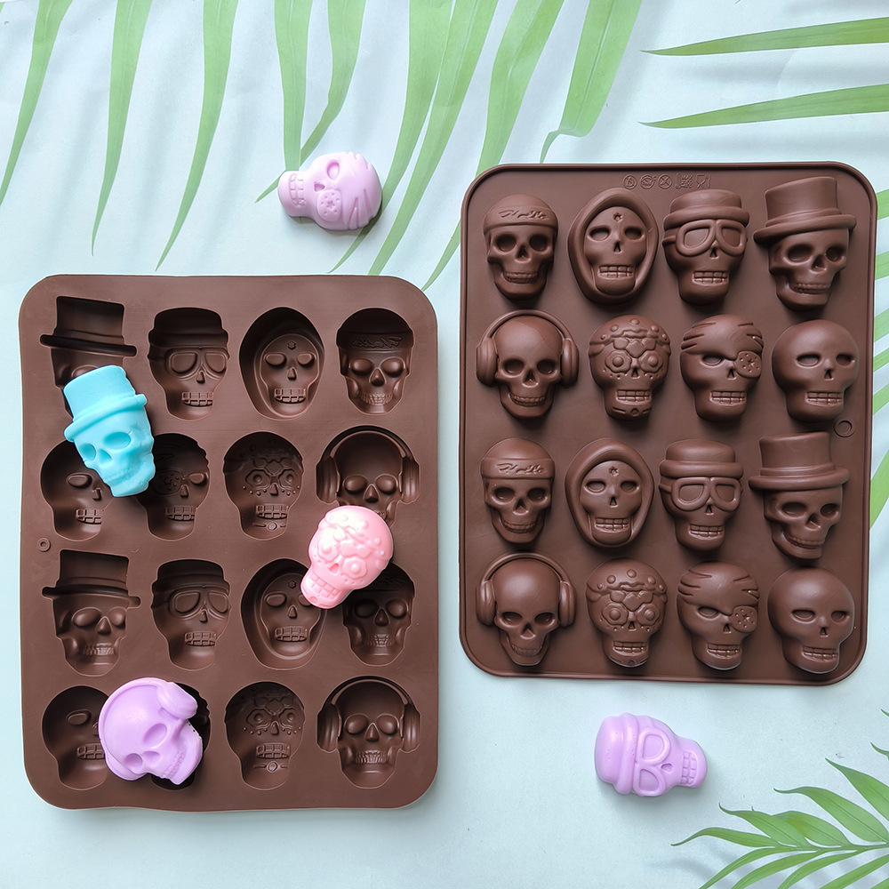 Skull Grid Hielo Silicone Mold Bar DIY Extraña bandeja de hielo 3D pudín de chocolate molde de pastel 688