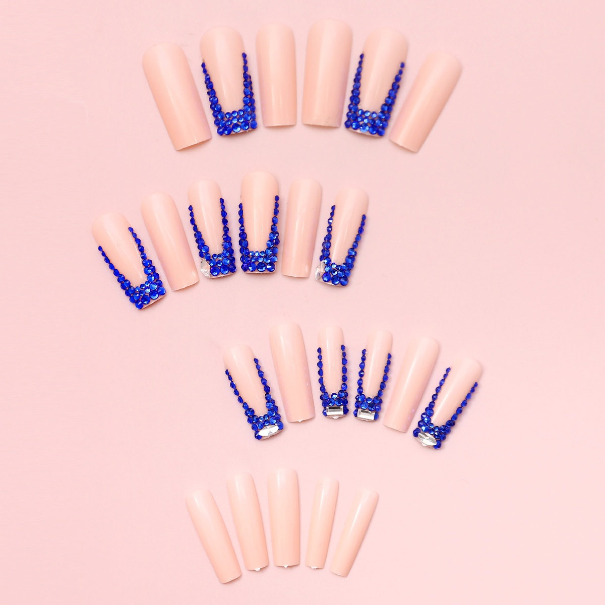 Uñas postizas de uso transfronterizo, diamantes de imitación franceses, uñas de uñas con bordes, parches de uñas de uñas, uñas postizas, productos terminados