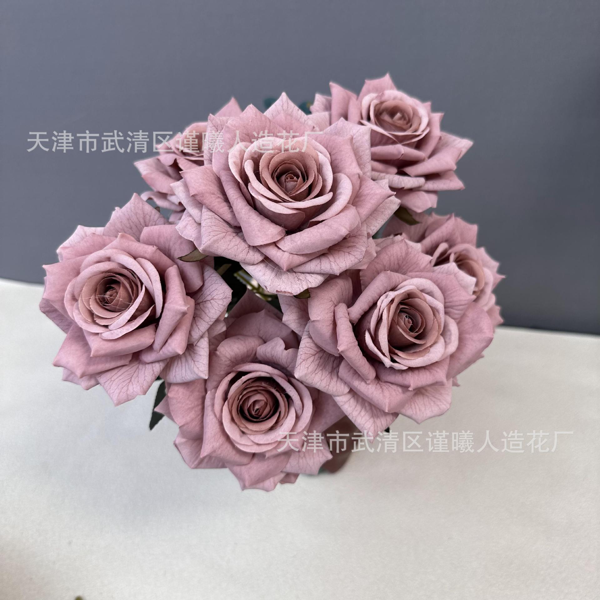 Flor artificial 7 Manta Rosa boda novia con flor hogar sala de estar decoración Flor de seda fotografía apoyos flor