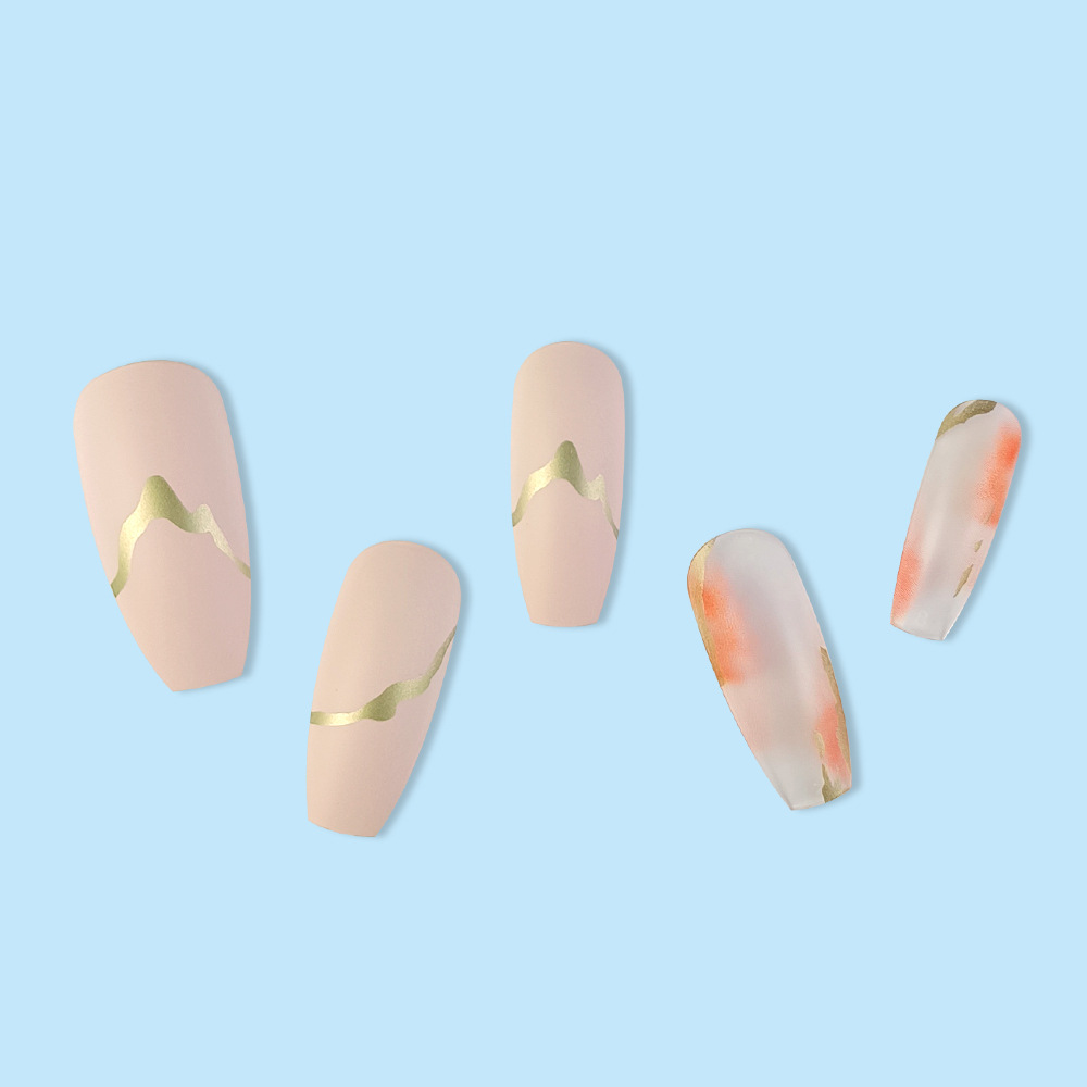 Ventas transfronterizas en caliente polvo desnudo dorado teñido de uñas temperamento suave desgaste uñas 20 piezas de parche de uñas falsas