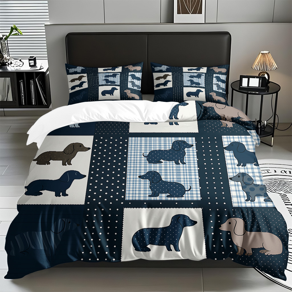 Fábrica de origen transfronteriza textil doméstico TEMU / JIT suave piel abrasiva caricatura cachorro impresión digital set edredón