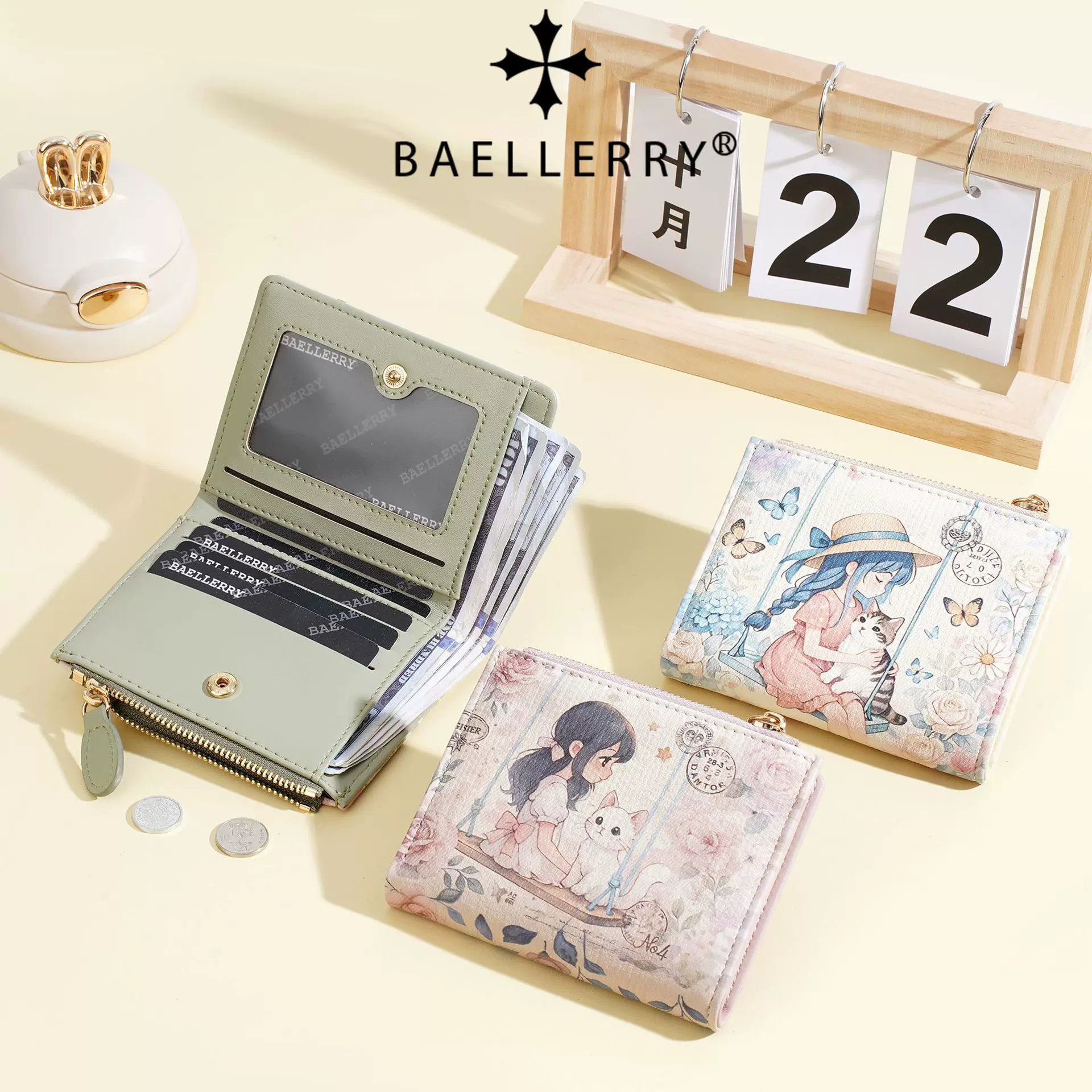 baellerry新款女士短款钱包ins女高级感卡通可爱薄款钱夹钱包女款