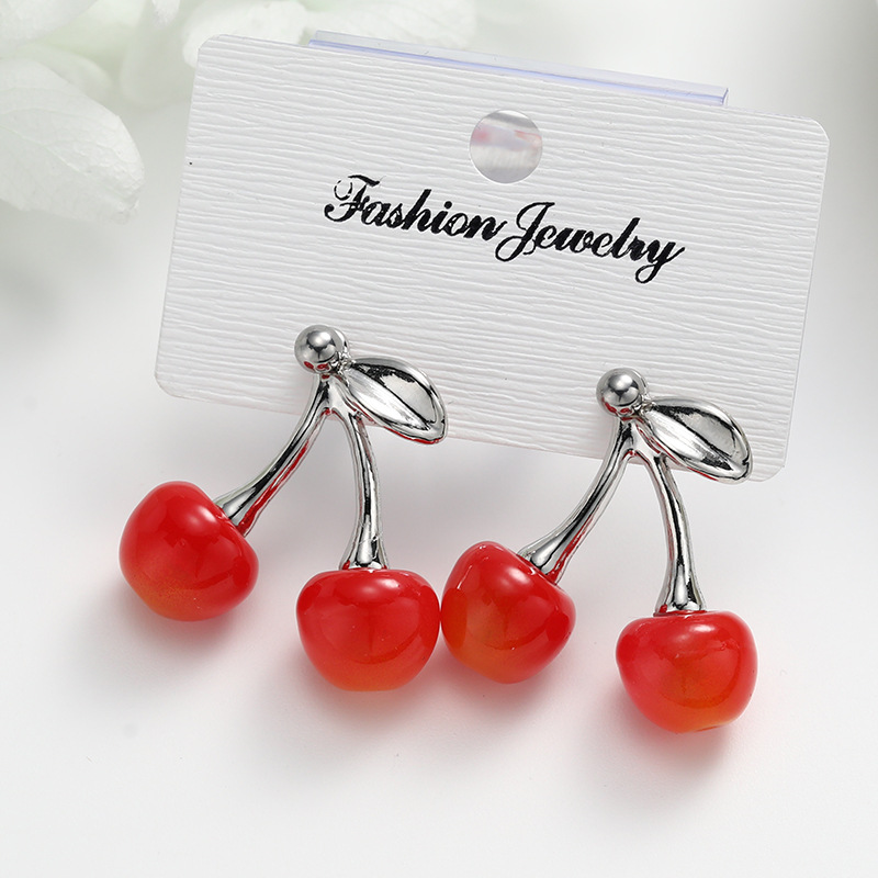 Aretes de cereza roja para mujer – colgante exquisito, fruta de imitación versátil, nuevo estilo