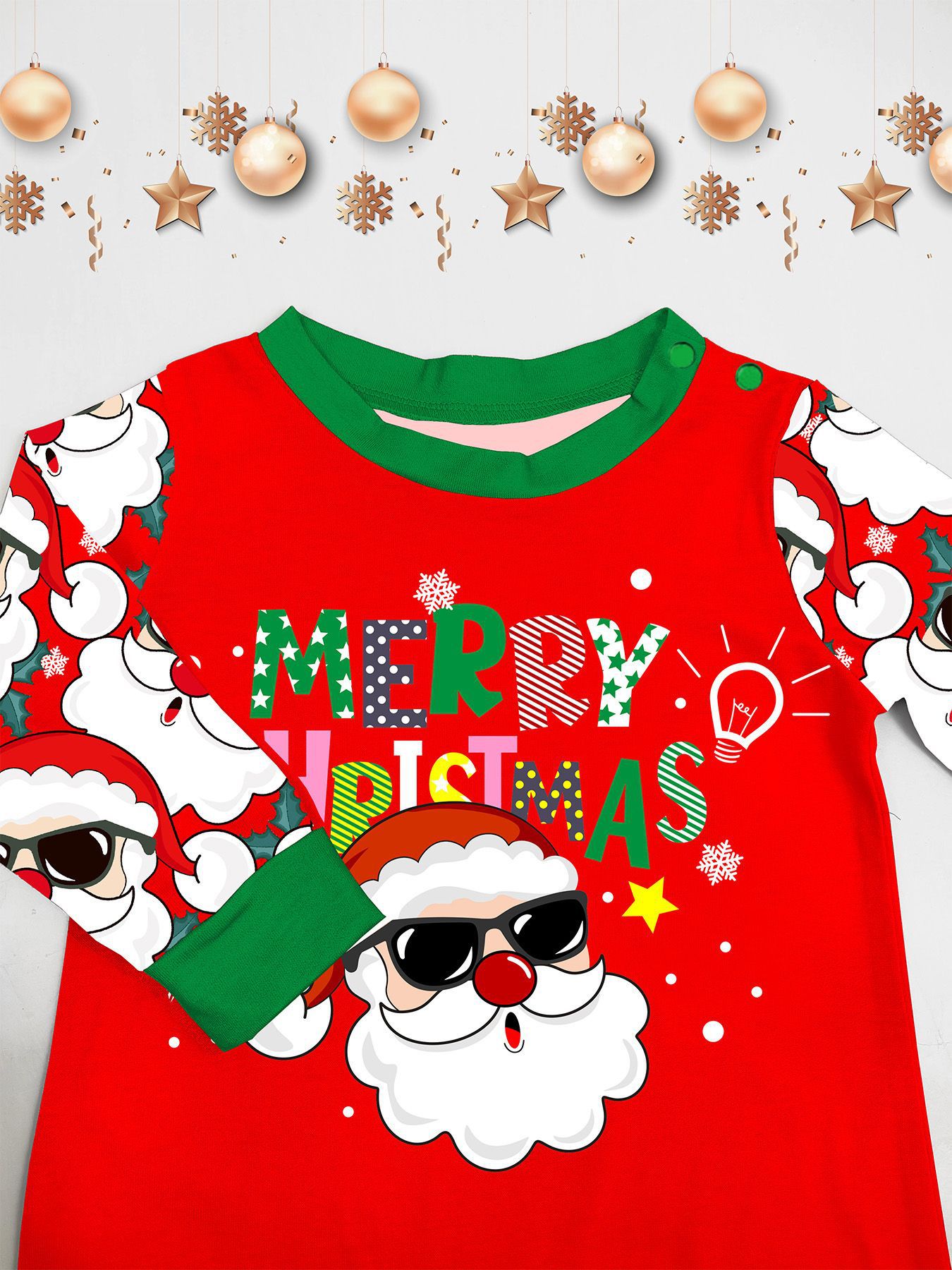 Christmas MerryChristmas family set a family of three or four white beard Santa Claus printed suit_voghion.com