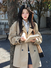 卡其色短款风衣外套女小个子2025新款早初秋巨好看韩系中长款大衣