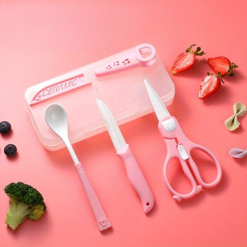 Tijeras para bebés portátiles tijeras para bebés herramientas tijeras de cerámica cortadora de carne comida para niños set cucharas