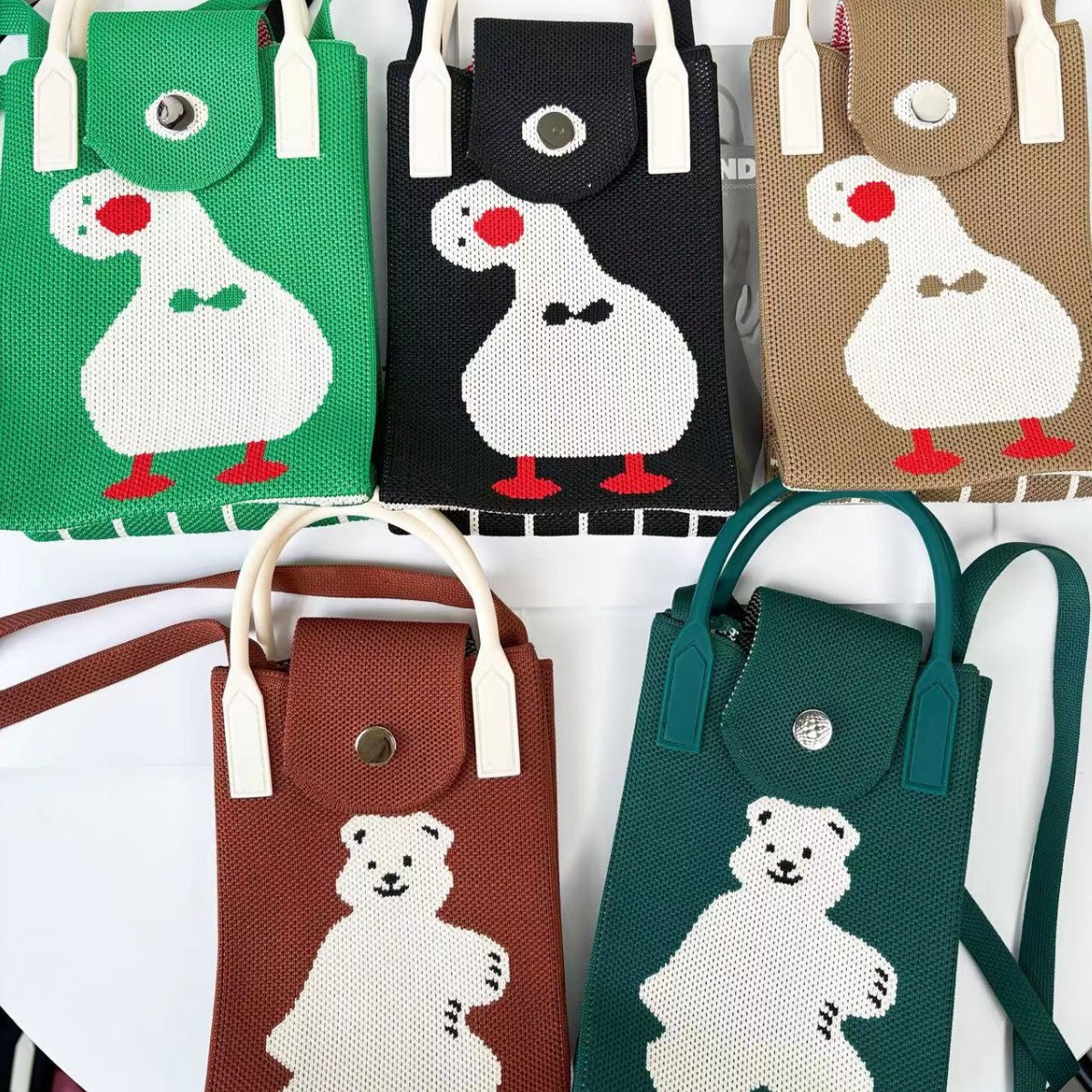 고급스럽고 귀여운 만화풍 휴대폰 가방, 독특한 디자인의 니트 가방, 크로스바디 숄더백, 동전 지갑, 심플한 가방