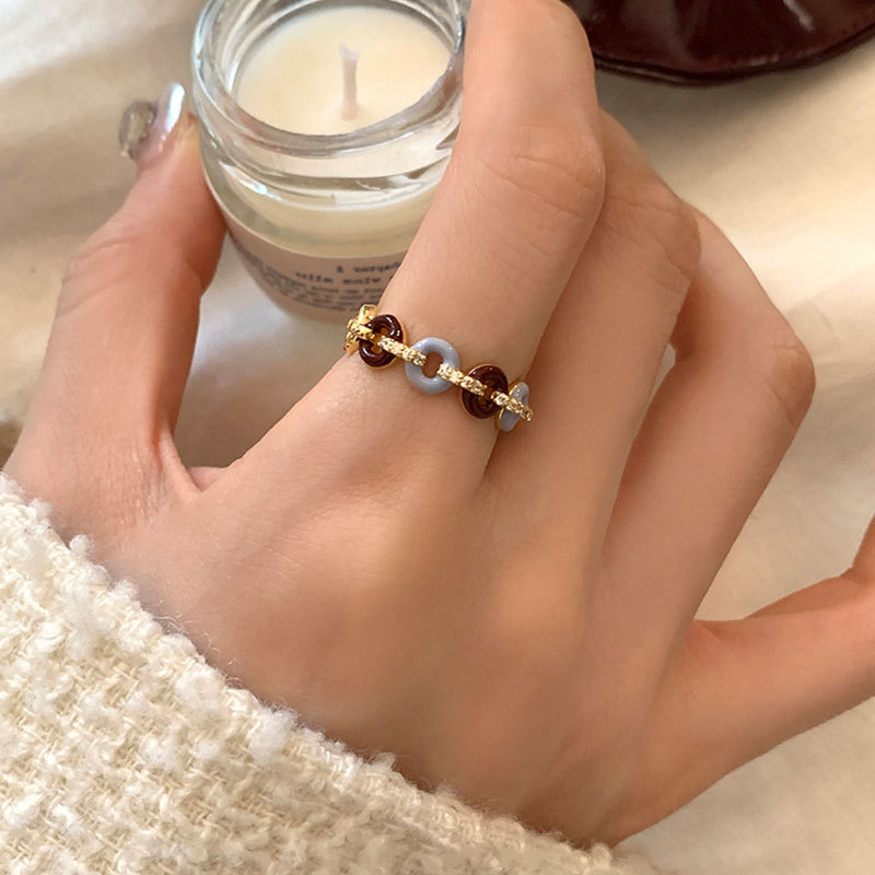 oil dripping contrast color donut open ring female gentle niche sweet refined personalized commuter‘s all-matching ring
