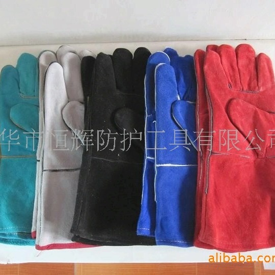 二层牛皮电焊手套耐磨防火花焊接长款翻毛皮焊工劳保手套厂家批发
