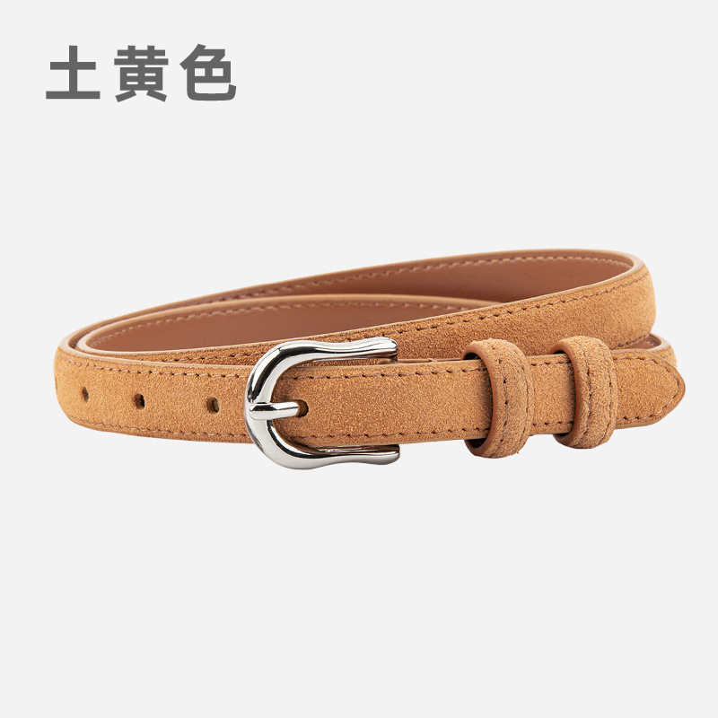 简约设计感绒面磨砂真皮腰带女士配连衣裙牛仔裤带装饰银扣皮带女|undefined