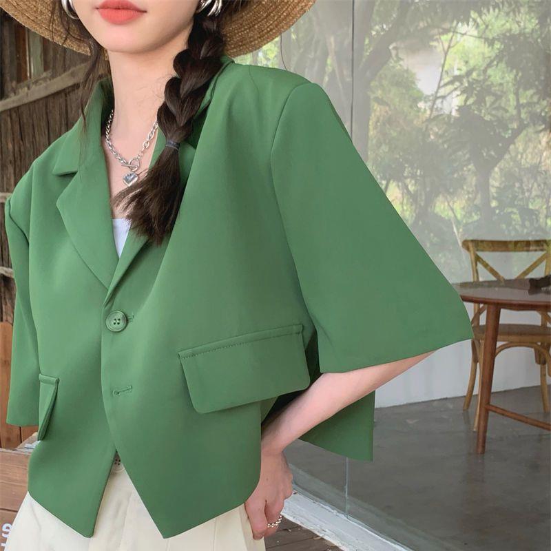Summer Loose Korean Style Small Suit Green Suit Jacket Women's Design Niche Short Korean Style Casual Top