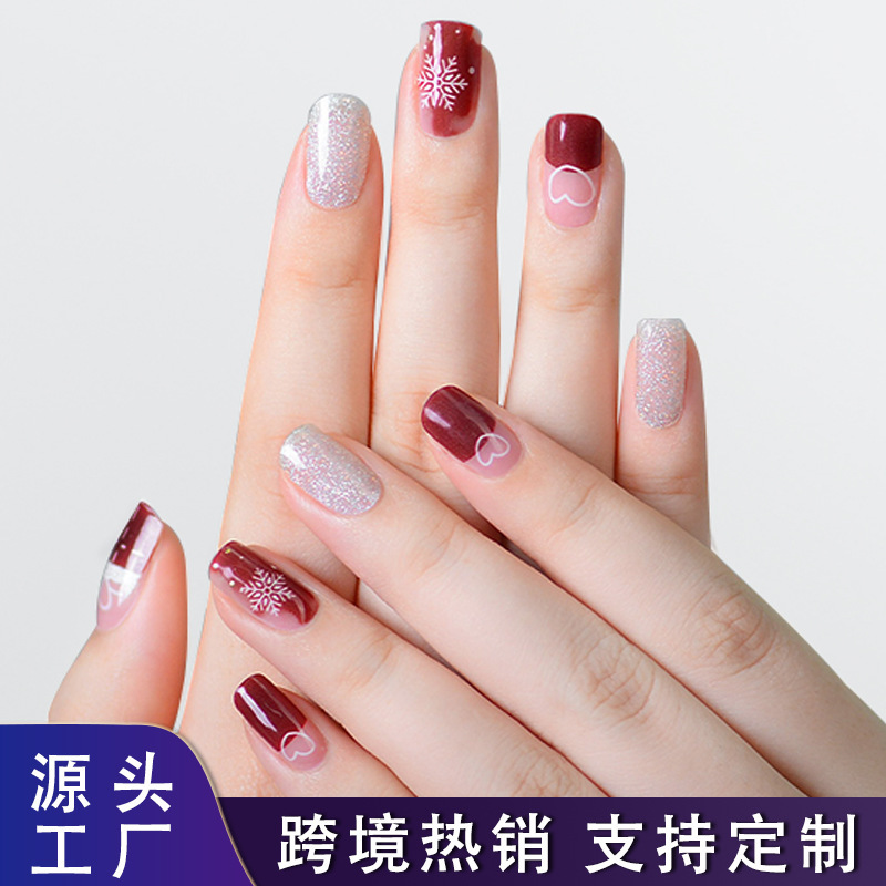Uv Gel Manicure Chinese Style Halloween Christmas 24-Finger Semi-Cured Phototherapy Nail Stickers Ins Nail Stickers Luminous