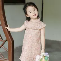 Детская Одежда для девочек розовый Тотем без рукавов Cheongsam 2023 весна-лето новое платье Детская юбка Детская