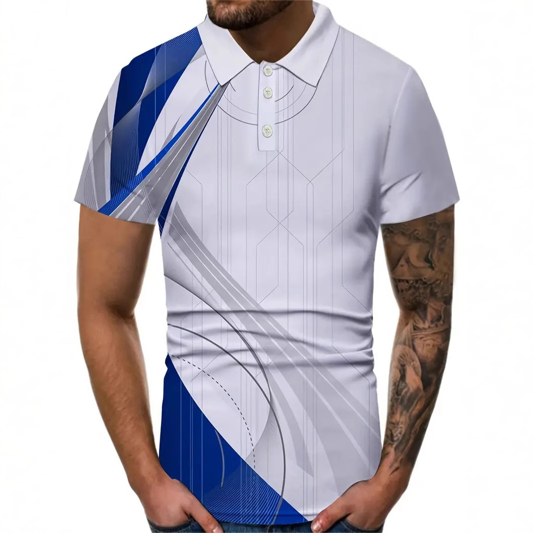 Camisa polo de solapa con botones de manga corta para hombre europeo y americano de Amazon Camisa de moda callejera con estampado digital 3D MB13