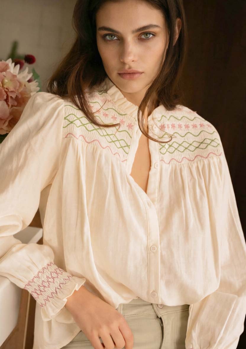 Comercio exterior de mujeres europeas y estadounidenses camisa de manga larga francesa estilo retro bordado collar de nicho camisa de diseño de ropa image 7