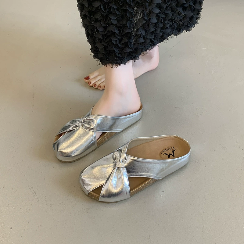 Женские полусабо на толстой подошве Baotou Mule для верхней одежды, лето 2025, новые сандалии и тапочки в корейском стиле, модные повседневные тапочки