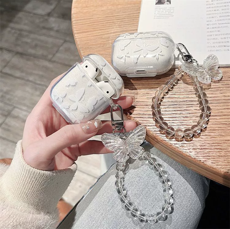 Чехол для наушников Apple AirPods 4/Pro3 с блестками, в стиле Ins, с полноэкранным изображением белой бабочки, защитный чехол для Bluetooth-наушников