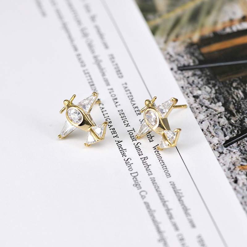 Korean Fashion Small Airplane Earrings Micro-inlaid Zircon Earrings display picture 5