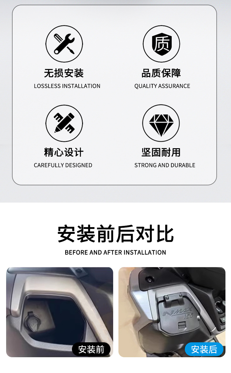 Suitable for Yamaha Nmax155 Modified Front Storage Box Cover Rainproof and Dustproof Rechargeable Functional Decorative Cover