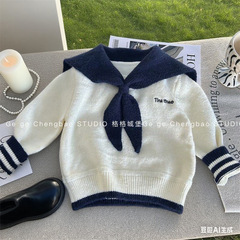 儿童毛衣女童海军领毛衣套头衫新款韩版童装秋冬字母刺绣针织衫衣