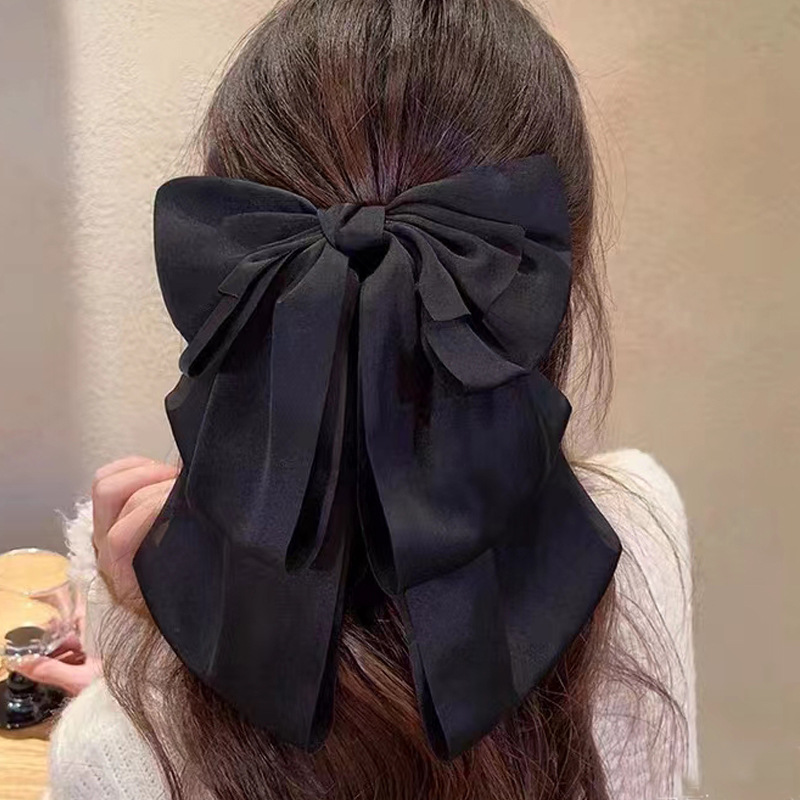 French-style gentle temperament satin large butterfly bow ribbon hair clip for women, nape hair clip, hair ornament hair pin