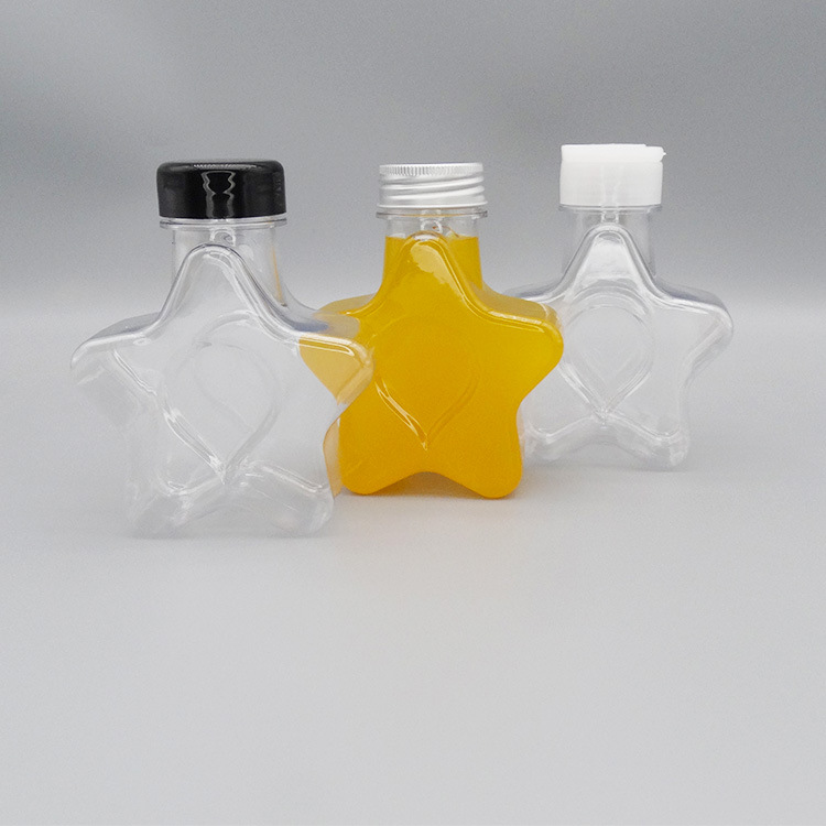 250mlpet pentagrama estrella botella de plástico leche botella de té bebida botella de jugo tapa de aluminio creativo leche taza de té jugo fresco exprimido