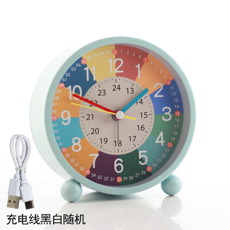 充電早教児童金属小目覚まし時計女の子男の子デスクトップ起き時計学生用専用学習時計|undefined