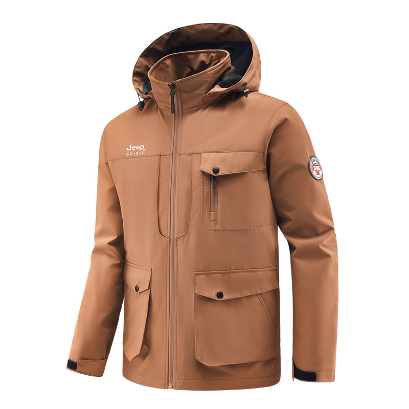 Primavera y otoño al aire libre suelta de tamaño grande chaqueta de hombre joven y de mediana edad sombrero desmontable impermeable abrigo de asalto casual suelto chaqueta hombre