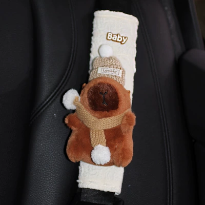 Car Interior Decoration Girl Bag Seat belt shoulder pad - hat-and-scarf-large-capybara-1-puff-shoulder-pad