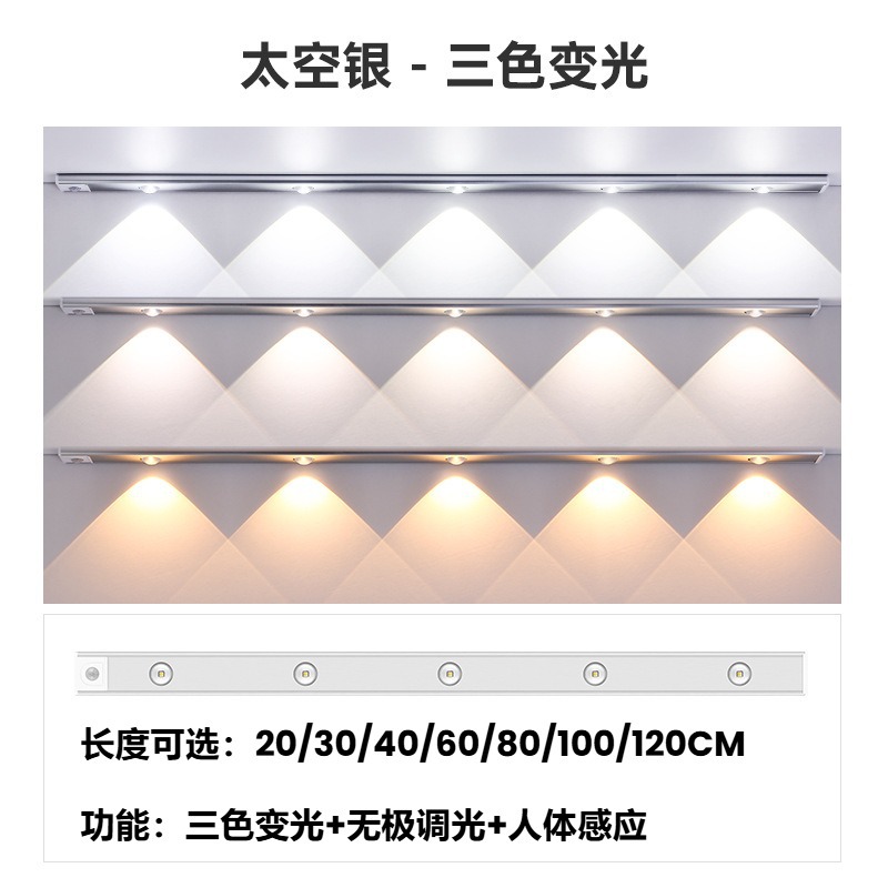 Luz de sensor de cuerpo humano inteligente LED transfronteriza, gabinete de vino, luz ambiental, luz nocturna recargable, armario, tira de luz, tira de luz