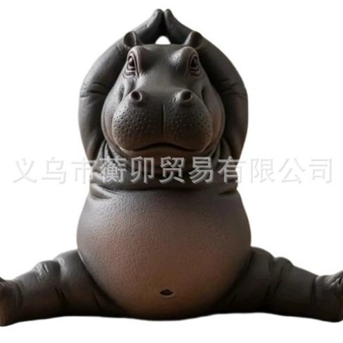 跨境新品Yoga Hippopotamus Statue 瑜伽河马雕像家居装饰摆件|undefined