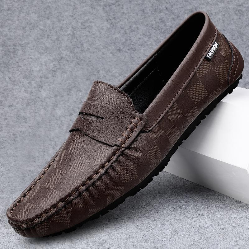 Zapatos de lujo ligero Bean para hombres de cuero genuino 2025 nuevos zapatos de estilo perezoso marca de moda impresión informal británica zapatos Lefour