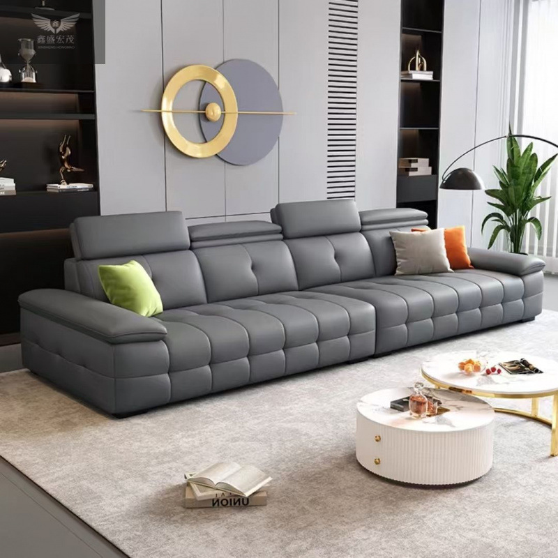 Sofá de cuero de alta gama estilo Meihaoxuan, marco de madera, relleno suave y duro moderado, imprescindible para la sala de estar