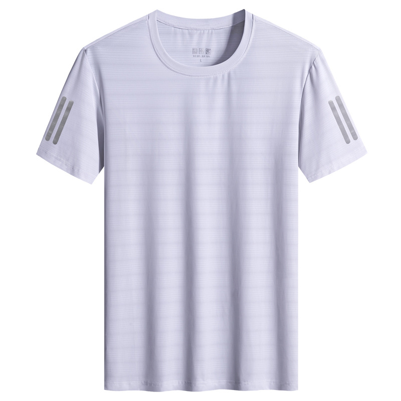 Nueva camiseta de secado rápido de seda de hielo para hombre verano deportes al aire libre manga corta paso redondo que absorbe el sudor transpirable talla grande ropa de secado rápido al por mayor