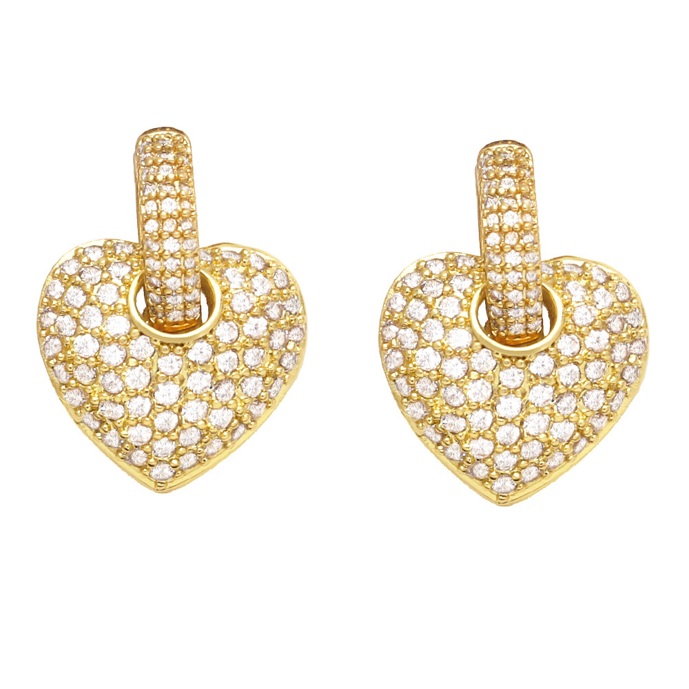 18K Gold Plated Plating Material Zircon Inlay Material Fashion Micro-inlaid Color Heart-shaped Zircon Copper Earrings
