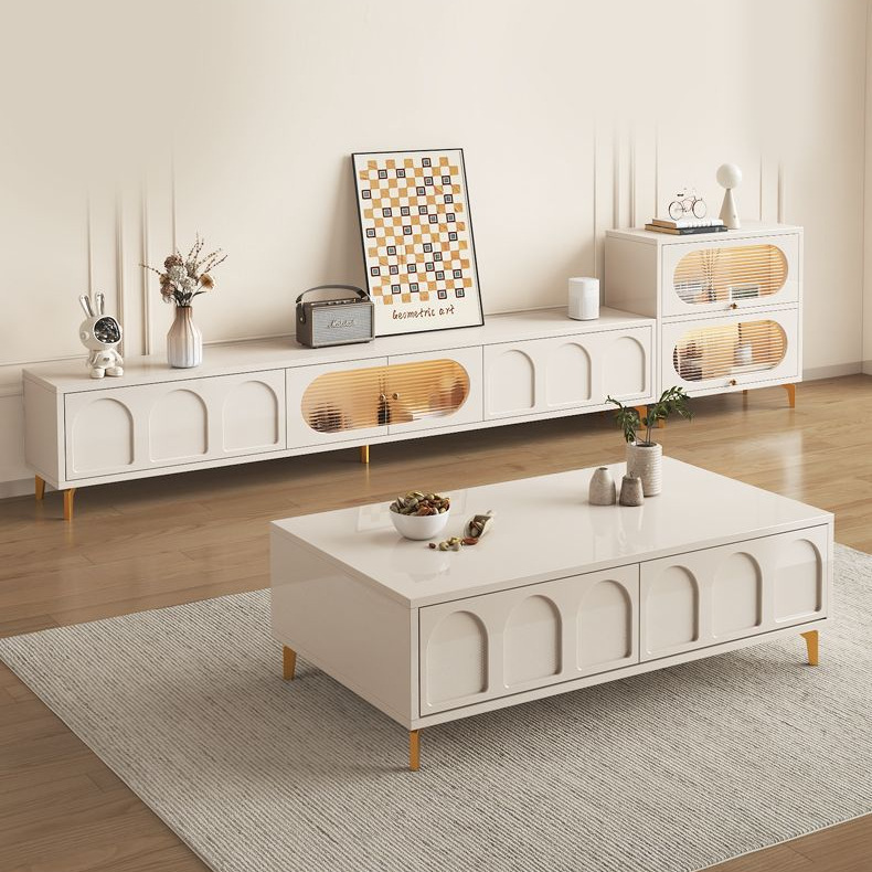 Solid Wood Tv Cabinet Coffee Table Combination Small Apartment Home Tv Cabinet Living Room Cream Style Coffee Table with Drawer Package Installation