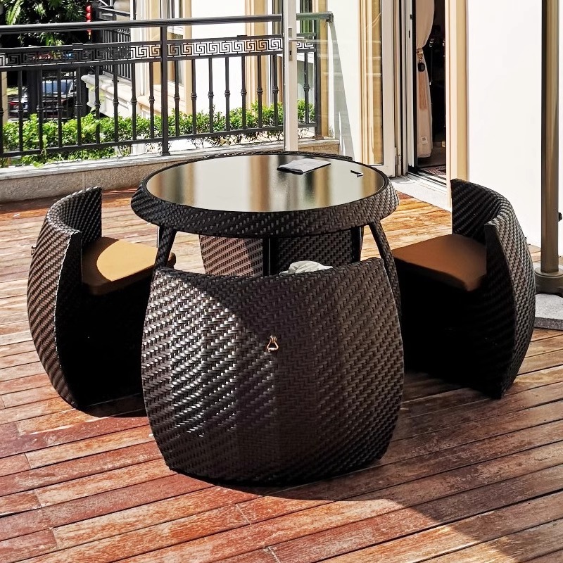Outdoor Tables and Chairs, Courtyard, B&B Terrace, Waterproof and Sun-Proof, Rattan Round Creative Storage Tea Table, Pumpkin-Shaped Furniture