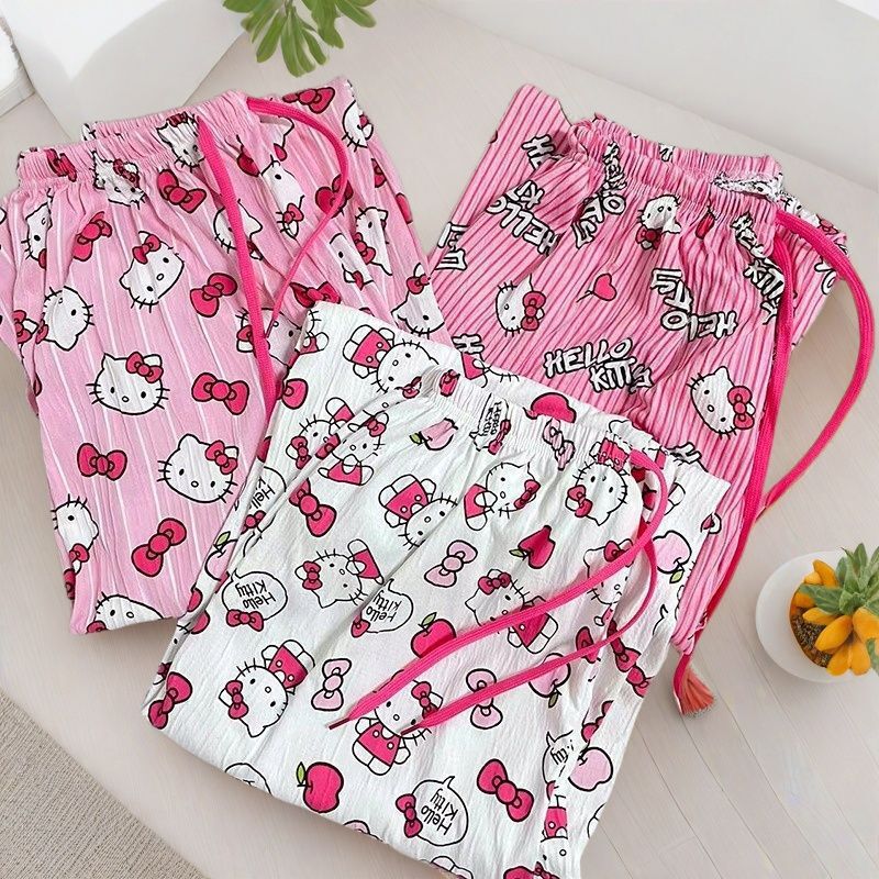 Cross-Border Wholesale Kitty Cat Pink Pajamas for Girls Summer Thin Cute Casual Loose Home Pants Walking Pants