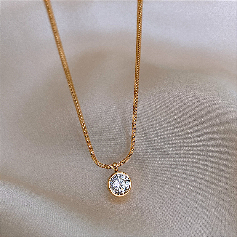 Fashion Geometric Titanium Steel Inlay Zircon Pendant Necklace 1 Piece