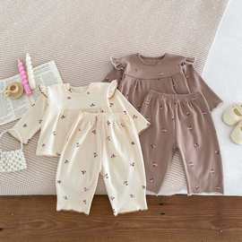 韩版秋冬款女宝宝秋衣秋裤打底套装婴儿女童印花居家服睡衣两件套
