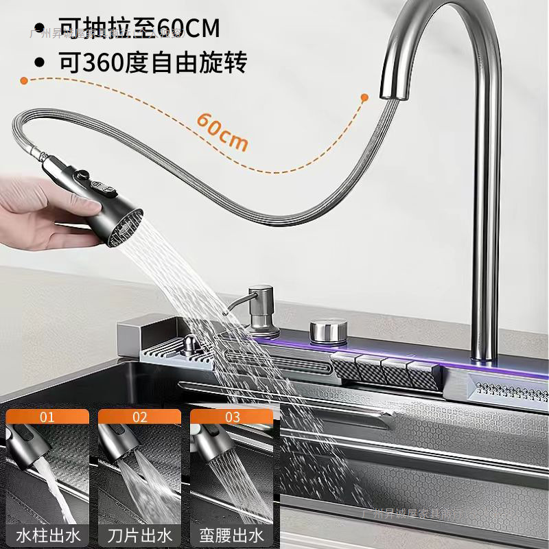 JOMOW engrosado cocina digital ballenas voladores canales de lluvia cascada de tanque único nano panal de abeja lavado de verduras acero inoxidable para el hogar