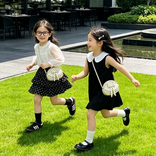 韩版波点蝴蝶结单肩包女童公主风蕾丝斜挎包可爱时尚高颜值小包包