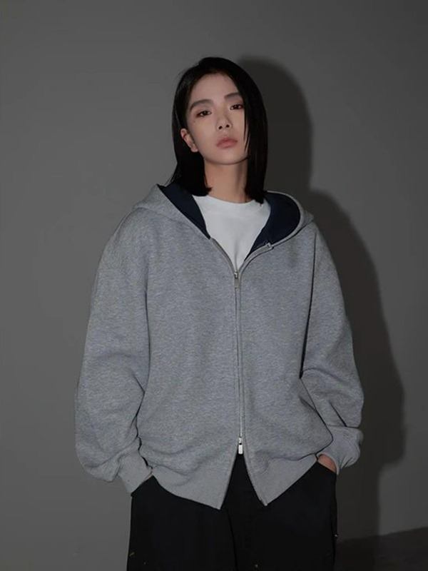 重磅拼色连帽卫衣男女同款美式覆古开衫外套休闲百搭运动夹克|undefined