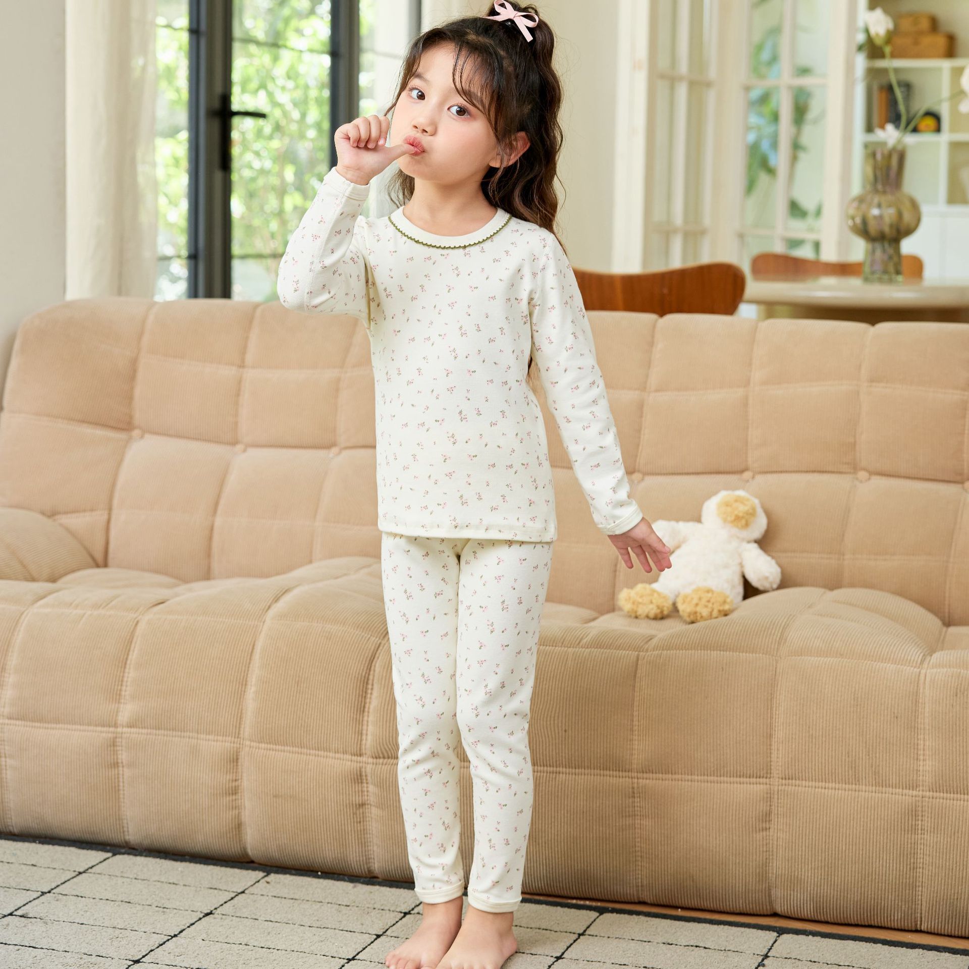 日韩中大童少女内衣套装纯棉保暖吸汗无骨宝宝秋衣秋裤家居服a类