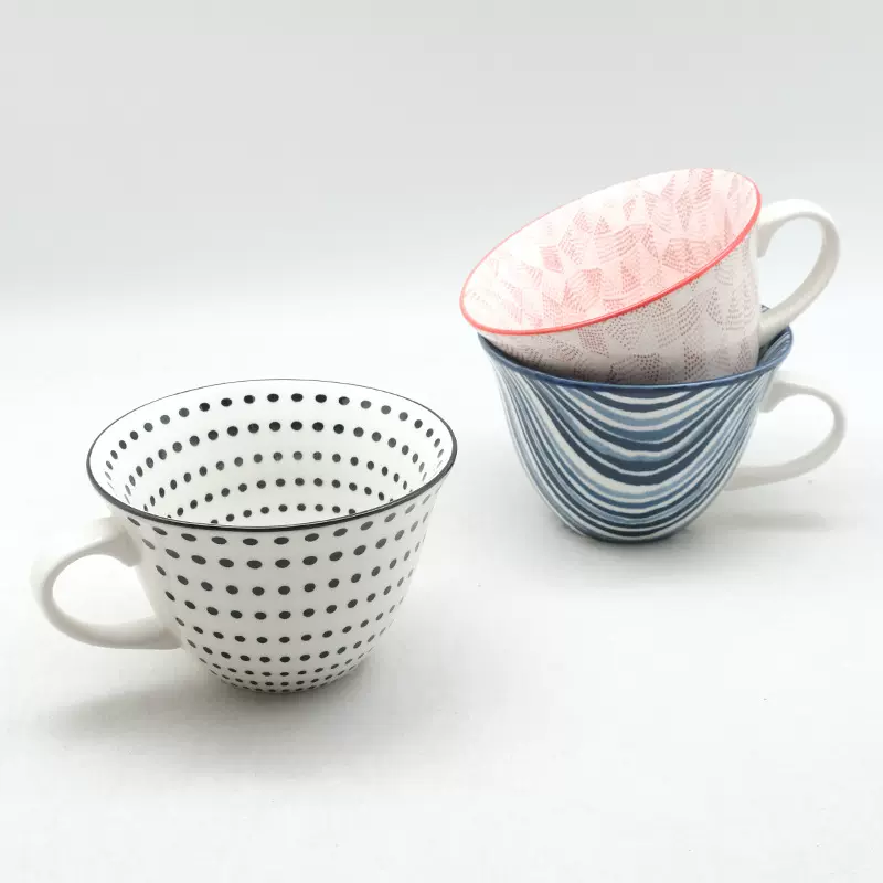 批发釉下彩原创设计陶瓷反口杯水杯高级感轻奢牛奶咖啡杯马克杯子